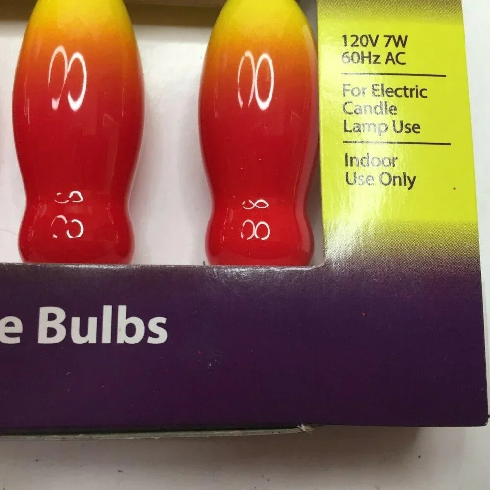 Orange Flame Tipped Bulbs Decoration Electric Candle Lamp 120v Set 6 Lightbulbs